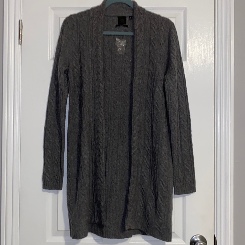 Saks Fifth Avenue Gray Cable Knit Longline Cashmere Cardigan